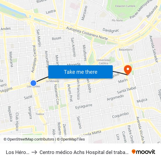 Los Héroes to Centro médico Achs Hospital del trabajador map