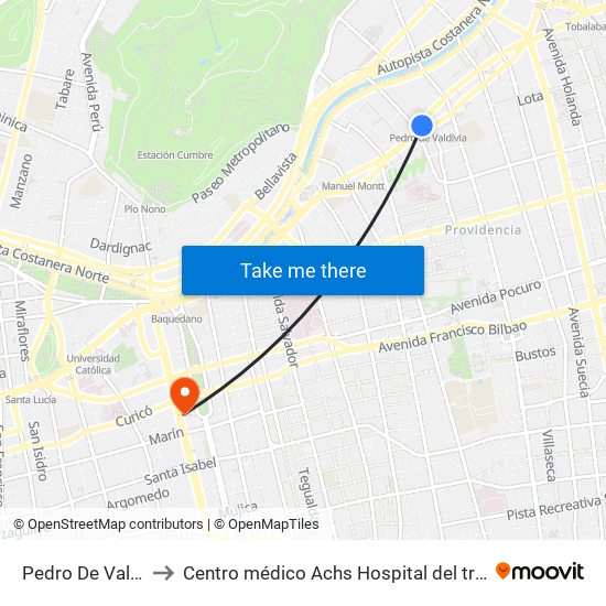 Pedro De Valdivia to Centro médico Achs Hospital del trabajador map