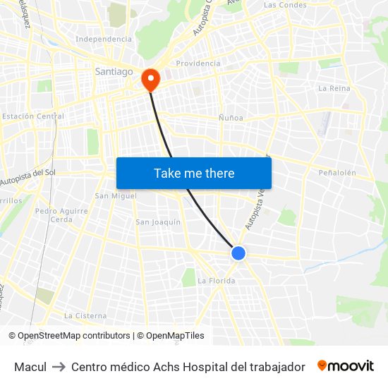 Macul to Centro médico Achs Hospital del trabajador map