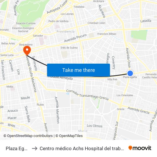 Plaza Egaña to Centro médico Achs Hospital del trabajador map