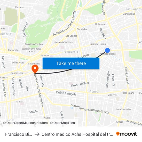 Francisco Bilbao to Centro médico Achs Hospital del trabajador map