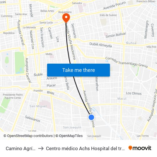 Camino Agrícola to Centro médico Achs Hospital del trabajador map