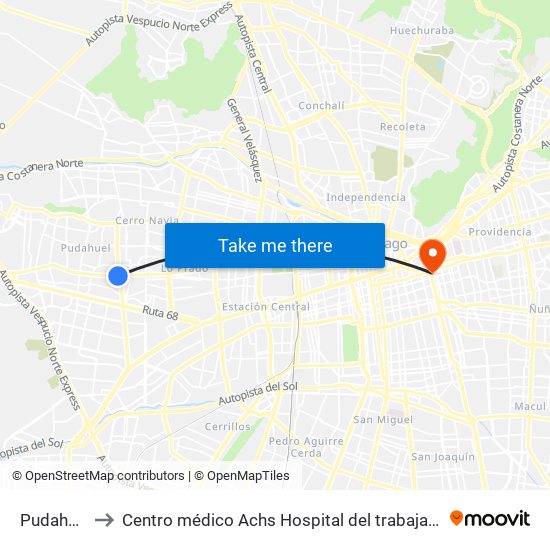 Pudahuel to Centro médico Achs Hospital del trabajador map