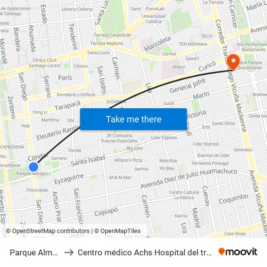 Parque Almagro to Centro médico Achs Hospital del trabajador map