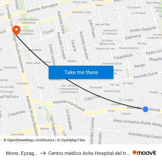 Mons. Eyzaguirre to Centro médico Achs Hospital del trabajador map