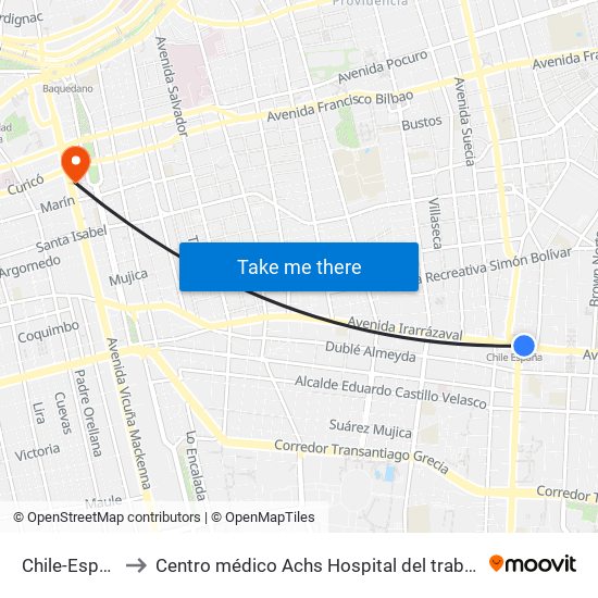 Chile-España to Centro médico Achs Hospital del trabajador map