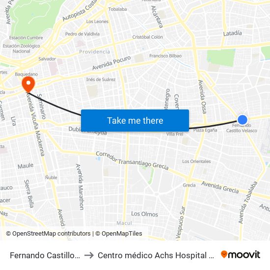 Fernando Castillo Velasco to Centro médico Achs Hospital del trabajador map