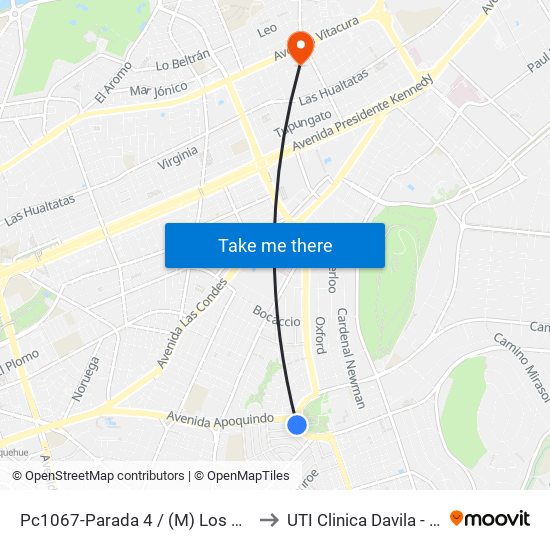Pc1067-Parada 4 / (M) Los Dominicos to UTI Clinica Davila - 4° Piso map