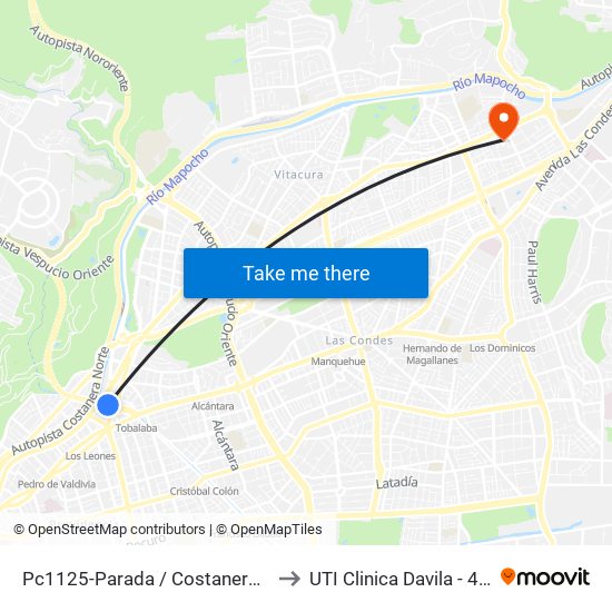 Pc1125-Parada / Costanera Center to UTI Clinica Davila - 4° Piso map