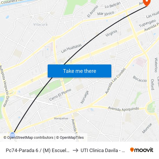 Pc74-Parada 6 / (M) Escuela Militar to UTI Clinica Davila - 4° Piso map