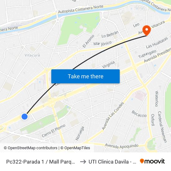 Pc322-Parada 1 / Mall Parque Arauco to UTI Clinica Davila - 4° Piso map