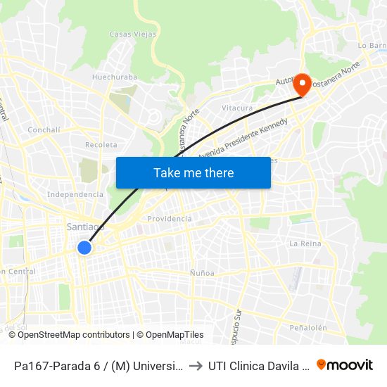 Pa167-Parada 6 / (M) Universidad De Chile to UTI Clinica Davila - 4° Piso map