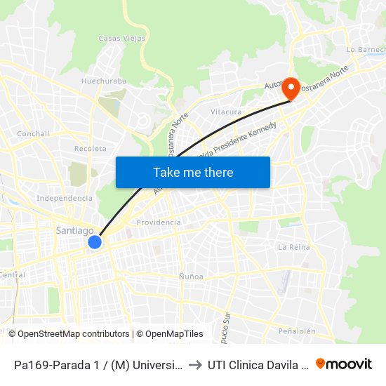 Pa169-Parada 1 / (M) Universidad Católica to UTI Clinica Davila - 4° Piso map