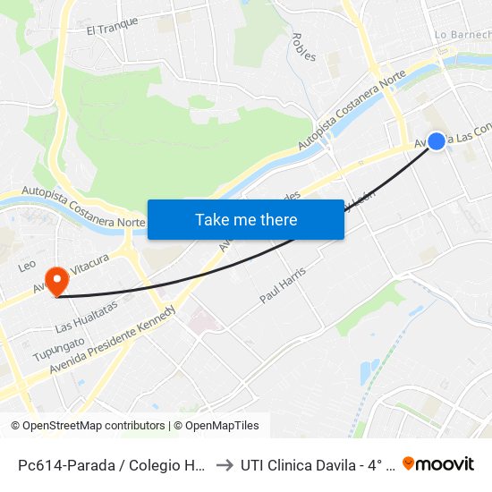 Pc614-Parada / Colegio Hebreo to UTI Clinica Davila - 4° Piso map