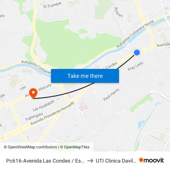Pc616-Avenida Las Condes / Esq. Sn. Fco. De Asís to UTI Clinica Davila - 4° Piso map