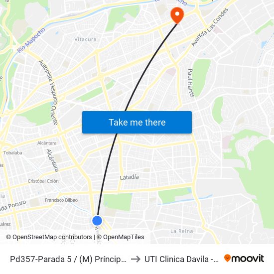 Pd357-Parada 5 / (M) Príncipe De Gales to UTI Clinica Davila - 4° Piso map