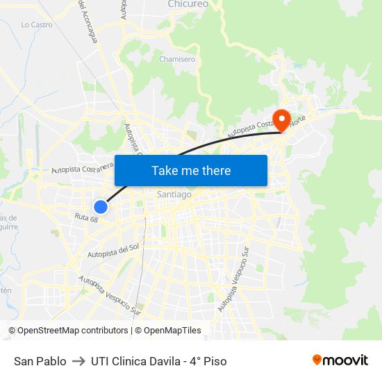 San Pablo to UTI Clinica Davila - 4° Piso map