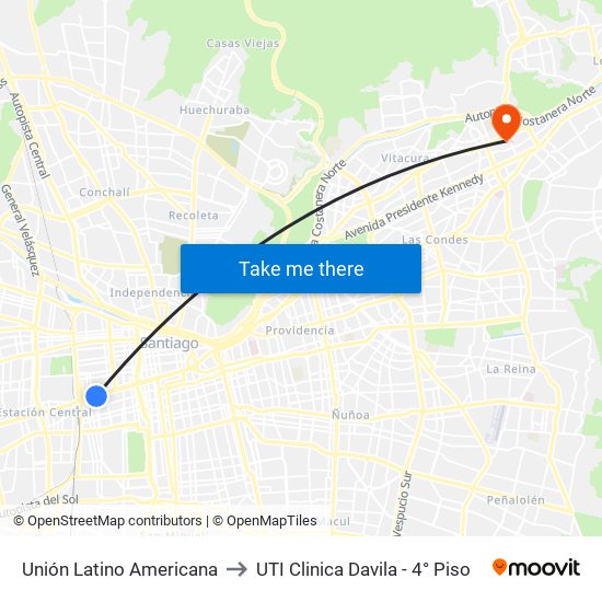Unión Latino Americana to UTI Clinica Davila - 4° Piso map