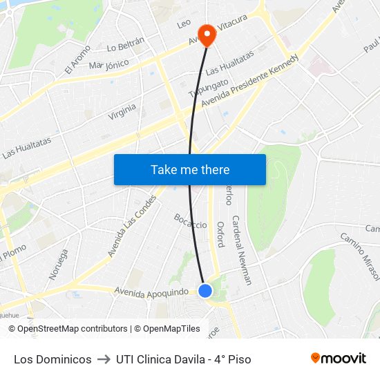 Los Dominicos to UTI Clinica Davila - 4° Piso map