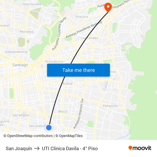 San Joaquín to UTI Clinica Davila - 4° Piso map