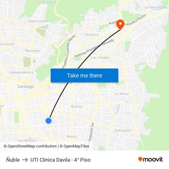 Ñuble to UTI Clinica Davila - 4° Piso map