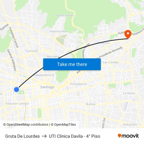 Gruta De Lourdes to UTI Clinica Davila - 4° Piso map