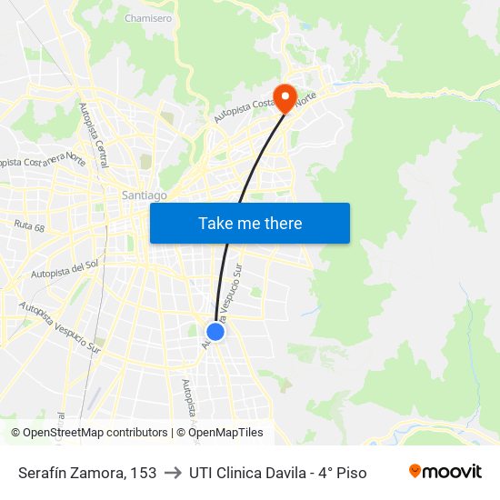 Serafín Zamora, 153 to UTI Clinica Davila - 4° Piso map