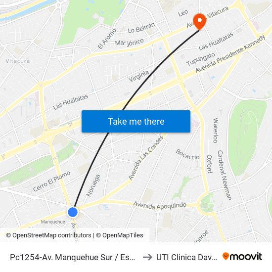 Pc1254-Av. Manquehue Sur / Esq. Avenida Apoquindo to UTI Clinica Davila - 4° Piso map