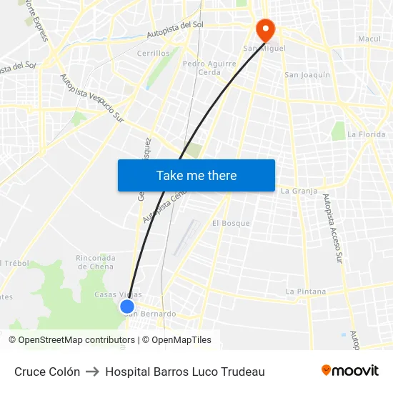 Cruce Colón to Hospital Barros Luco Trudeau map