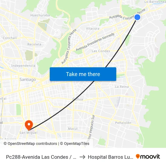 Pc288-Avenida Las Condes / Esq. San Damian to Hospital Barros Luco Trudeau map