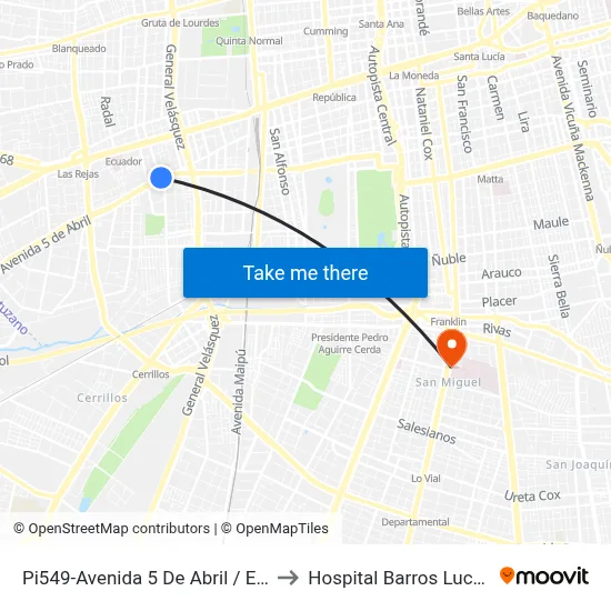 Pi549-Avenida 5 De Abril / Esq. Con Con to Hospital Barros Luco Trudeau map