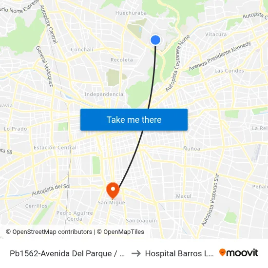 Pb1562-Avenida Del Parque / Esq. Av. Santa Clara to Hospital Barros Luco Trudeau map