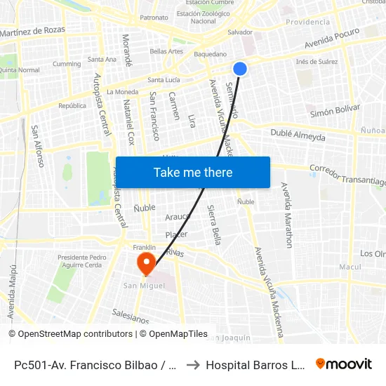 Pc501-Av. Francisco Bilbao / Esq. Avenida Italia to Hospital Barros Luco Trudeau map