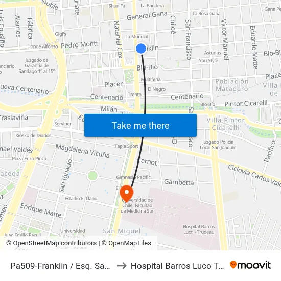 Pa509-Franklin / Esq. San Diego to Hospital Barros Luco Trudeau map