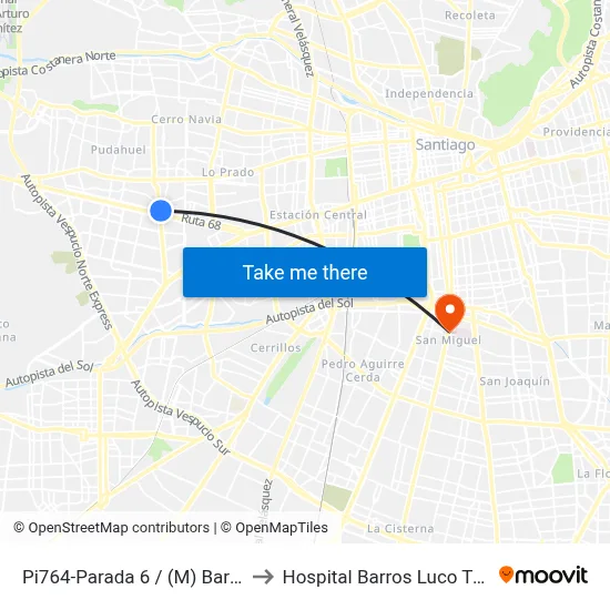 Pi764-Parada 6 / (M) Barrancas to Hospital Barros Luco Trudeau map