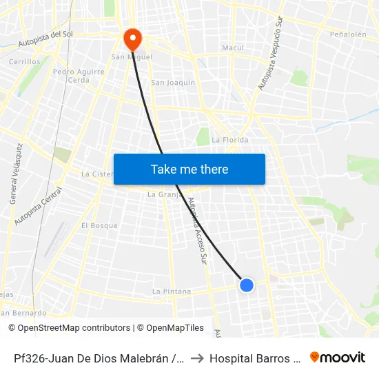 Pf326-Juan De Dios Malebrán / Esq. Avenida Gabriela to Hospital Barros Luco Trudeau map