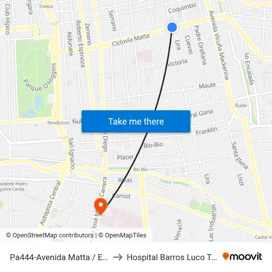Pa444-Avenida Matta / Esq. Lira to Hospital Barros Luco Trudeau map
