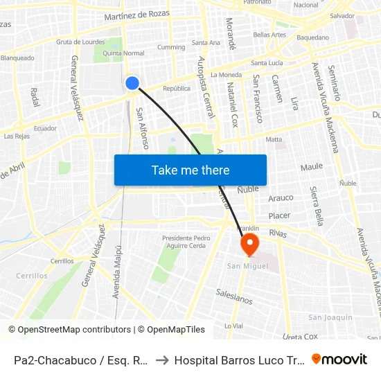 Pa2-Chacabuco / Esq. Romero to Hospital Barros Luco Trudeau map