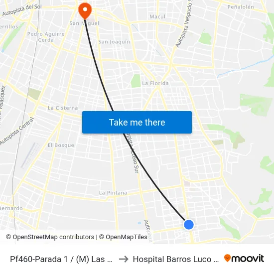 Pf460-Parada 1 / (M) Las Mercedes to Hospital Barros Luco Trudeau map
