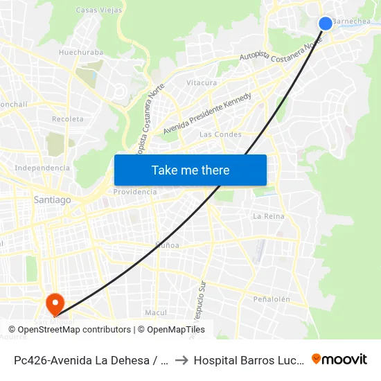 Pc426-Avenida La Dehesa / Esq. El Roble to Hospital Barros Luco Trudeau map