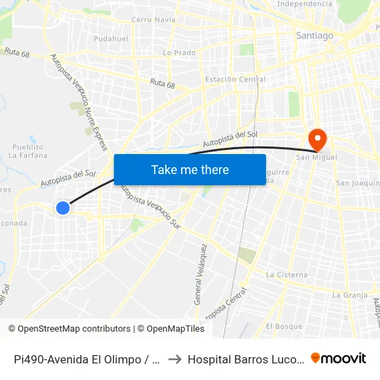 Pi490-Avenida El Olimpo / Esq. Maipú to Hospital Barros Luco Trudeau map