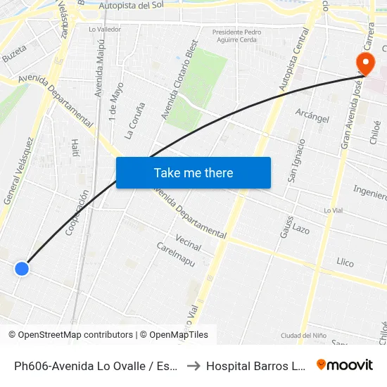 Ph606-Avenida Lo Ovalle / Esq. Avenida Central to Hospital Barros Luco Trudeau map