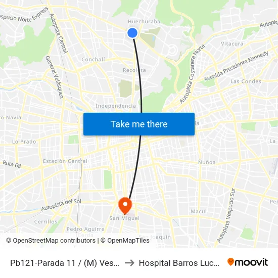 Pb121-Parada 11 / (M) Vespucio Norte to Hospital Barros Luco Trudeau map