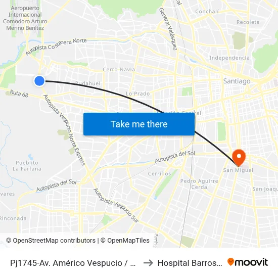 Pj1745-Av. Américo Vespucio / Esq. Los. Maitenes-Oriente to Hospital Barros Luco Trudeau map