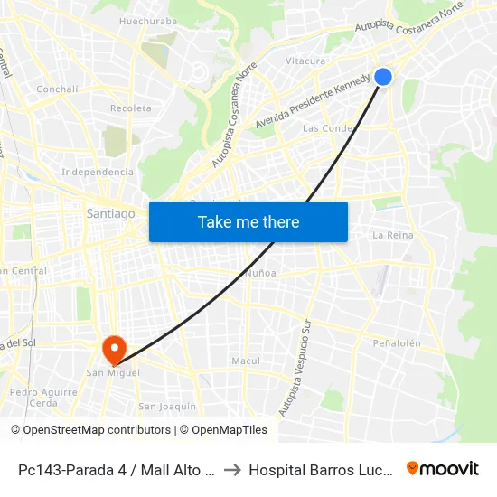 Pc143-Parada 4 / Mall Alto Las Condes to Hospital Barros Luco Trudeau map