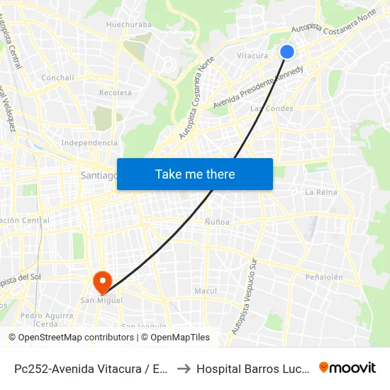 Pc252-Avenida Vitacura / Esq. Partenon to Hospital Barros Luco Trudeau map