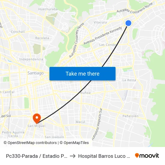 Pc330-Parada / Estadio Palestino to Hospital Barros Luco Trudeau map
