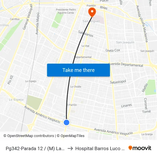 Pg342-Parada 12 / (M) La Cisterna to Hospital Barros Luco Trudeau map