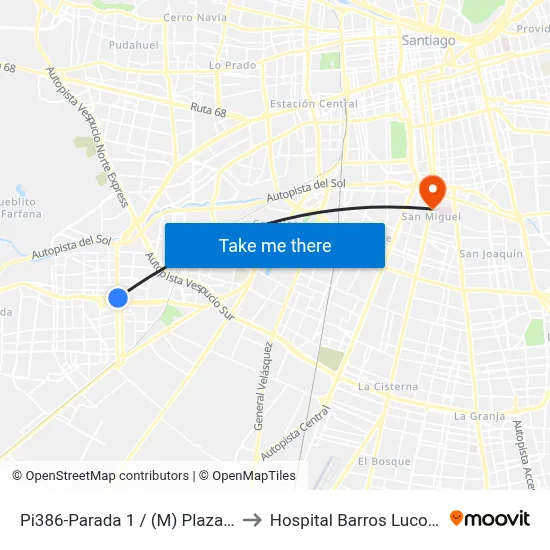 Pi386-Parada 1 / (M) Plaza De Maipú to Hospital Barros Luco Trudeau map