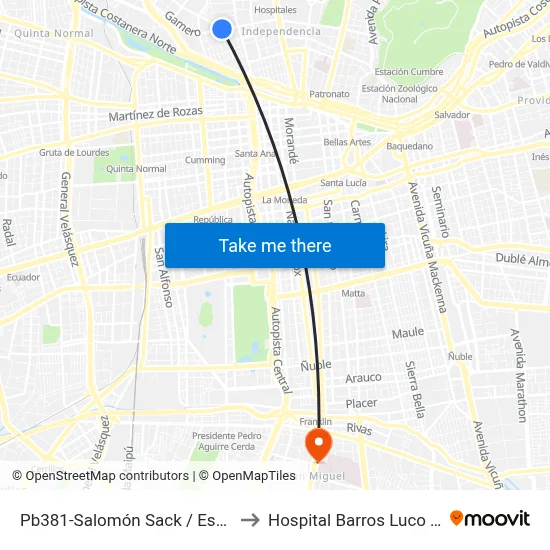 Pb381-Salomón Sack / Esq. Gamero to Hospital Barros Luco Trudeau map